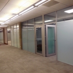 Glass wall with privacy film classroom application Flex Series wall system #0387