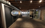 Flex Series Feature Wall with Stainless Steel LED Logo - NxtWall Chicago Showroom #0995