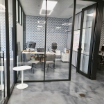 Flex Series full height glass fronts with solid panel side walls #1634