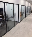Flex series glass offices and black colormatch extrusions installation #1210