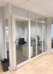 Glass Office Walls - Flex-Series - Warm White Finish with Sliding Door #1522