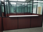 Reception top installation - wood base wall with glass top wall panels - Flex Series #1076