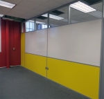 Classroom dividing wall partition with built-in whiteboard and clerestory #0635