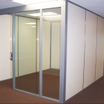 Flex Series - Glass Office Front with Sliding Glass Door and Solid Side Panels #0028