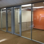 Glass office wall system with integrated whiteboard sidewall #0623