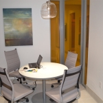 Office accent curved corner wall with colored film glass #0611