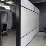 Freestanding offices with black extrusions and whiteboard demising wall #0353