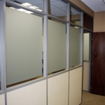 Frosted glass and clerestory wall with veneer wood door #0229