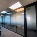 Full height glass conference room demountable walls all black frame finish #1637
