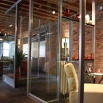 Modern glass walls with integrated shelves #0553