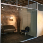 Pocket door glass office with stainless flush pull door hardware #0560