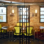 Glass conference room sliding door black pull hardware detail #0247