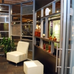 NxtWall Flex series lounge area with shelving #0253