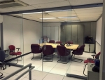Frameless glass double barn door glass demountable wall meeting room #1218