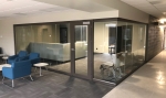 Glass Wall Reception Area with Brownstone Finish - University Installation #1531