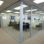Glass wall Conference room with frameless glass swing door #0477