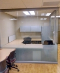 Seamless glass office with privacy film at bottom of glass panels #0643