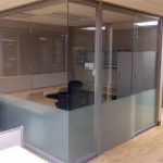 Glass office with frosted privacy film and sliding glass door #0639