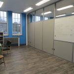 demountable walls with whiteboard retrofit into university campus