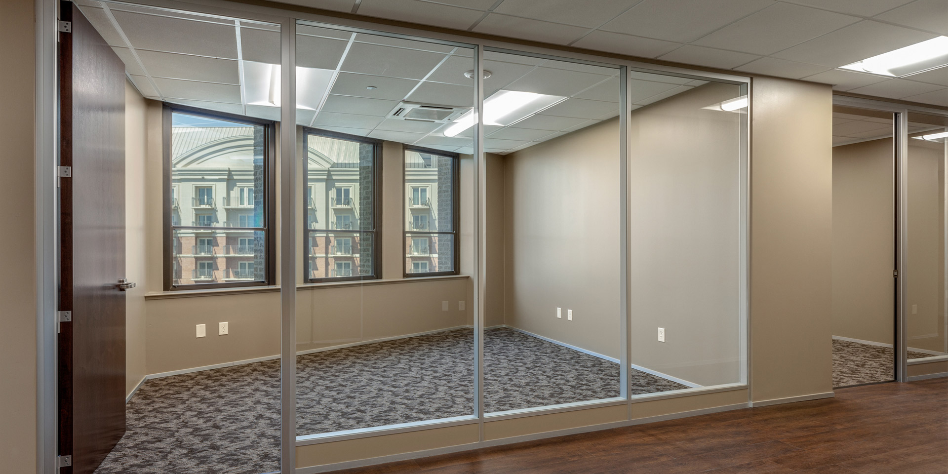 NxtWall Flex Series Architectural Glass Walls with Modular Power Strip