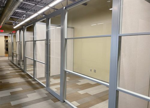 Glass Office Walls with Freestanding Solid Side Walls - Flex Series