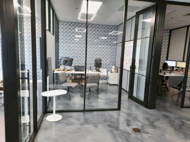 Flex Series full height glass fronts with solid panel side walls #1634