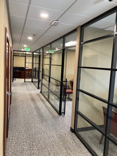 Glass demountable wall offices multi segmented with black frame finish #1638