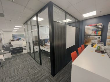 Glass office with black frame finish integrated whiteboard sidewall #1643