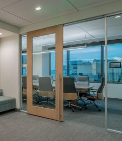 Solid Core Wood Frame Full Lite Glass Insert Sliding Door Flex Series Demountable Walls Wood Frame Glass Insert Door