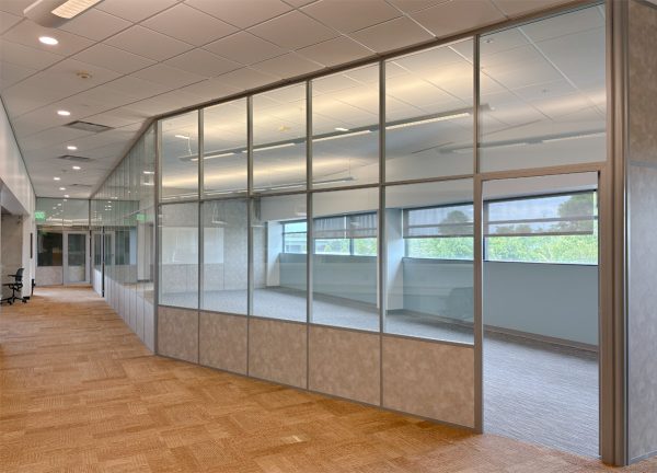 College commons area Flex Series mixed glass and solid walls with integrated whiteboard